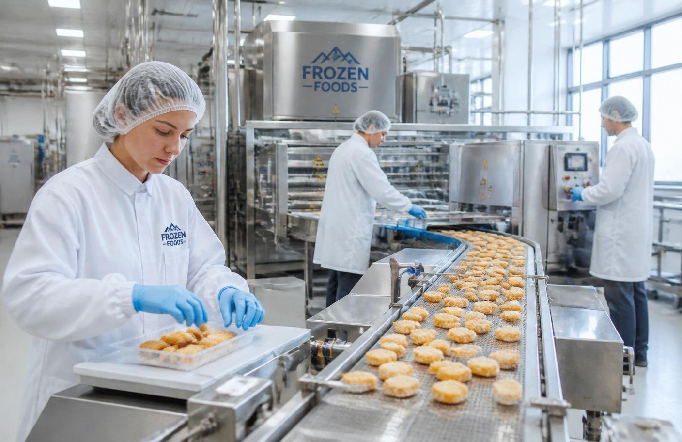 Hygienic frozen food production line at Fine Way Foods
