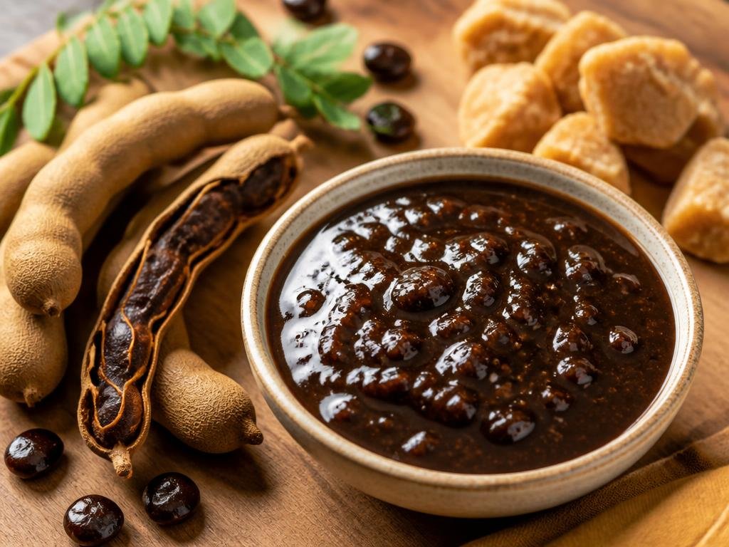 Imli Chutney Concentrate — Sweet and sour chutney made from tamarind pulp, sugar and spices.