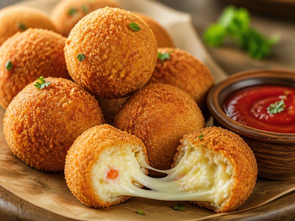 Paneer Cheese Ball — Golden, flaky crust filled with spice and cheese.